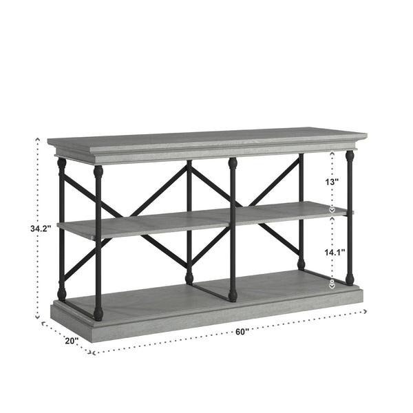 Deidrian Industrial Sofa Console Table with Open Shelves and Metal Frame for Living Room