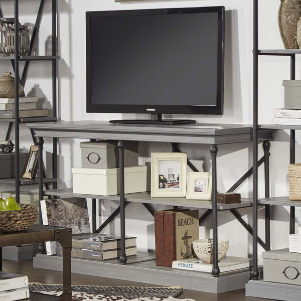 Deidrian Industrial Sofa Console Table with Open Shelves and Metal Frame for Living Room
