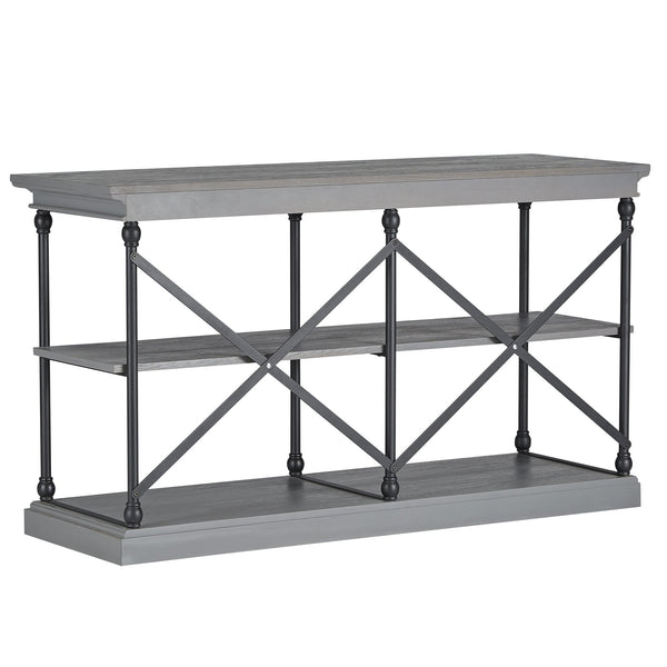 Deidrian Industrial Sofa Console Table with Open Shelves and Metal Frame for Living Room