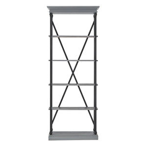 Deidrian 33 Inch Industrial Metal Frame Open Bookcase with Five Oak Veneer Shelves
