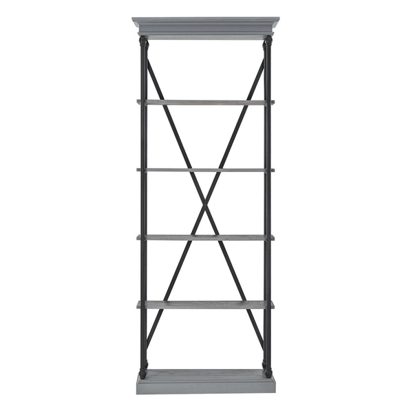 Deidrian 33 Inch Industrial Metal Frame Open Bookcase with Five Oak Veneer Shelves