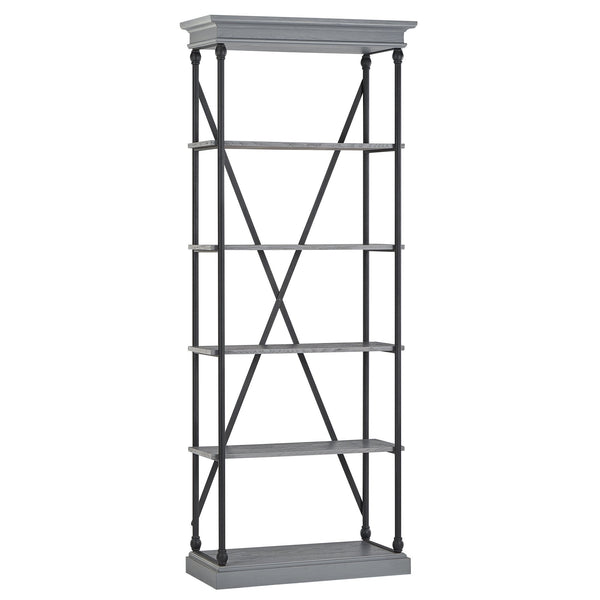 Deidrian 33 Inch Industrial Metal Frame Open Bookcase with Five Oak Veneer Shelves