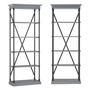 Deidrian 33 Inch Industrial Metal Frame Open Bookcase with Five Oak Veneer Shelves