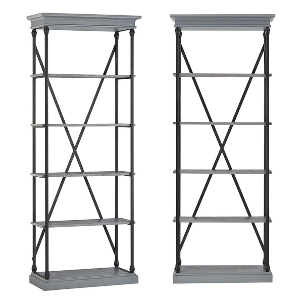 Deidrian 33 Inch Industrial Metal Frame Open Bookcase with Five Oak Veneer Shelves