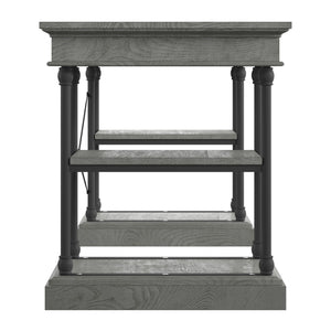 Deidrian Oak Veneer Writing Desk with Metal Frame Shelves and Keyboard Drawer