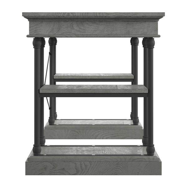 Deidrian Oak Veneer Writing Desk with Metal Frame Shelves and Keyboard Drawer