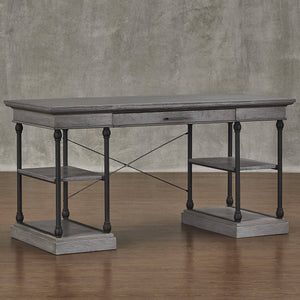 Deidrian Oak Veneer Writing Desk with Metal Frame Shelves and Keyboard Drawer
