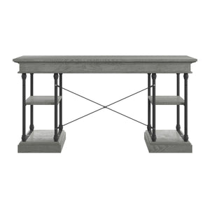 Deidrian Oak Veneer Writing Desk with Metal Frame Shelves and Keyboard Drawer