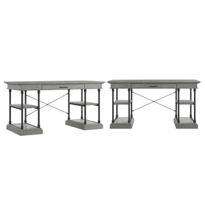 Deidrian Oak Veneer Writing Desk with Metal Frame Shelves and Keyboard Drawer