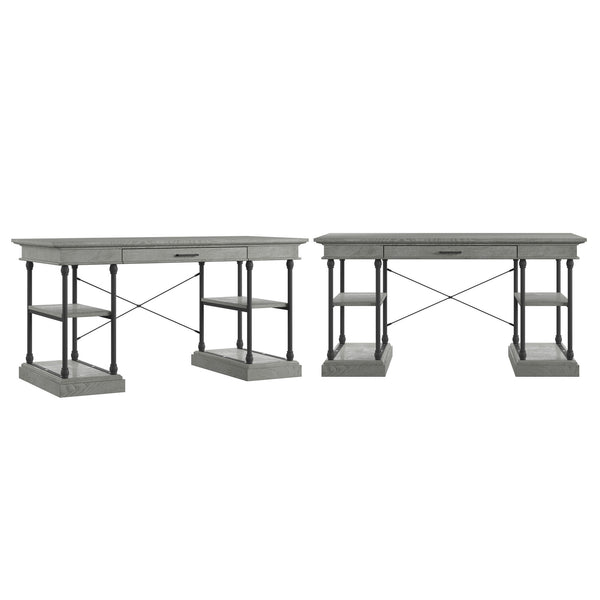 Deidrian Oak Veneer Writing Desk with Metal Frame Shelves and Keyboard Drawer