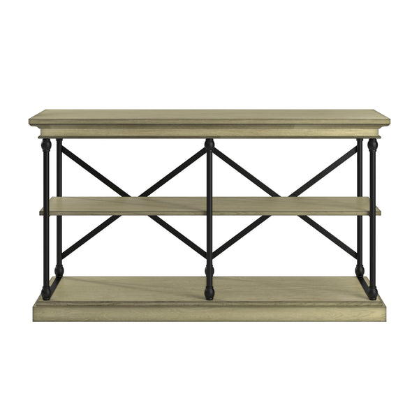 Deidrian Industrial Sofa Console Table with Open Shelves and Metal Frame for Living Room