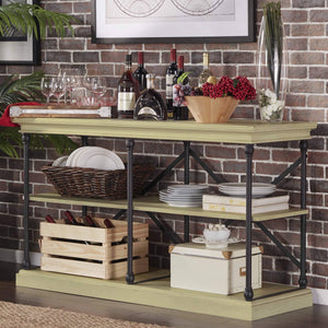 Deidrian Industrial Sofa Console Table with Open Shelves and Metal Frame for Living Room