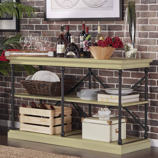 Deidrian Industrial Sofa Console Table with Open Shelves and Metal Frame for Living Room
