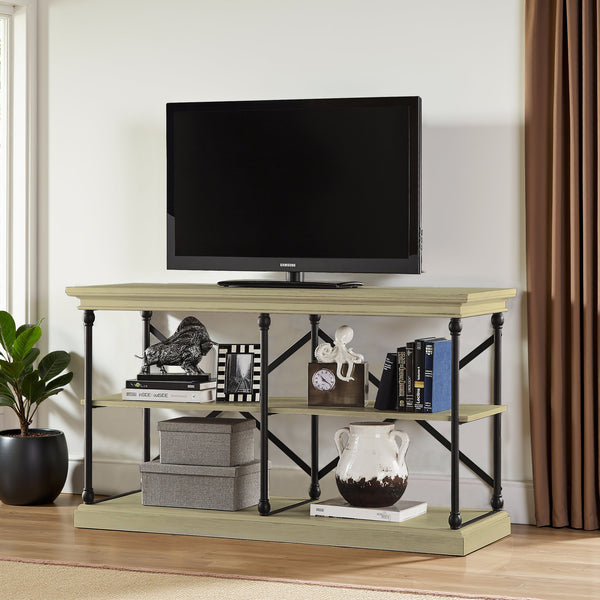 Deidrian Industrial Sofa Console Table with Open Shelves and Metal Frame for Living Room