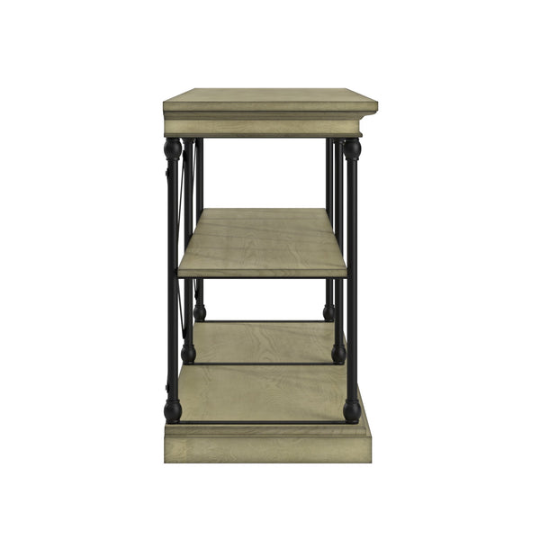 Deidrian Industrial Sofa Console Table with Open Shelves and Metal Frame for Living Room
