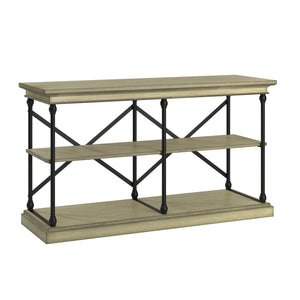 Deidrian Industrial Sofa Console Table with Open Shelves and Metal Frame for Living Room