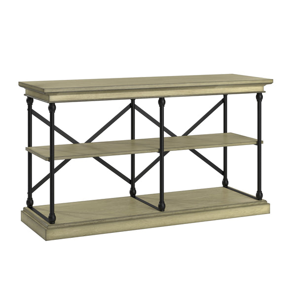 Deidrian Industrial Sofa Console Table with Open Shelves and Metal Frame for Living Room