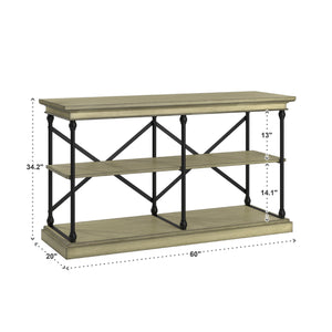 Deidrian Industrial Sofa Console Table with Open Shelves and Metal Frame for Living Room