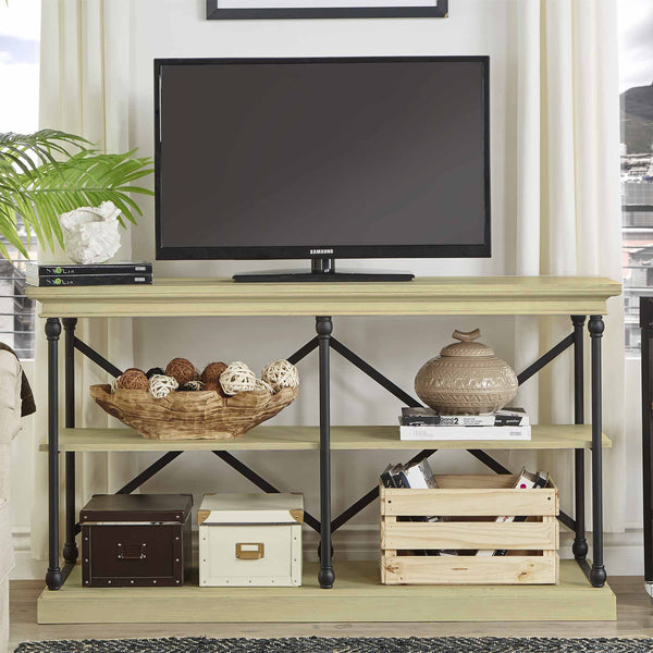 Deidrian Industrial Sofa Console Table with Open Shelves and Metal Frame for Living Room
