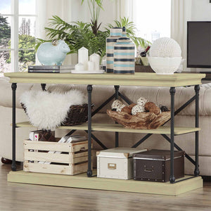 Deidrian Industrial Sofa Console Table with Open Shelves and Metal Frame for Living Room