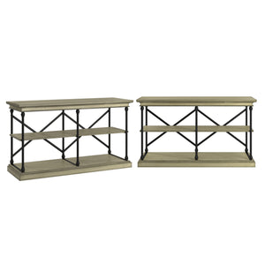 Deidrian Industrial Sofa Console Table with Open Shelves and Metal Frame for Living Room