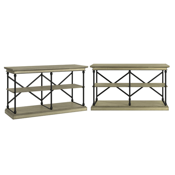 Deidrian Industrial Sofa Console Table with Open Shelves and Metal Frame for Living Room
