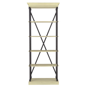 Deidrian 33 Inch Industrial Metal Frame Open Bookcase with Five Oak Veneer Shelves
