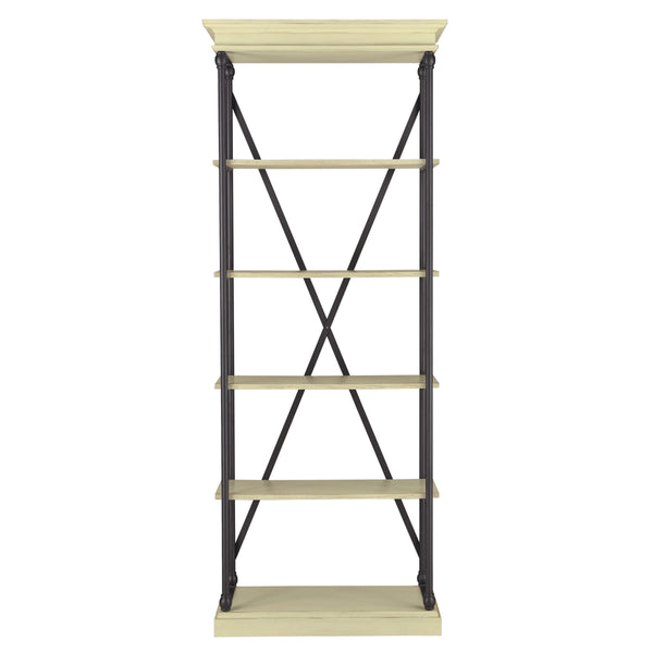 Deidrian 33 Inch Industrial Metal Frame Open Bookcase with Five Oak Veneer Shelves