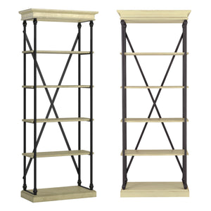 Deidrian 33 Inch Industrial Metal Frame Open Bookcase with Five Oak Veneer Shelves