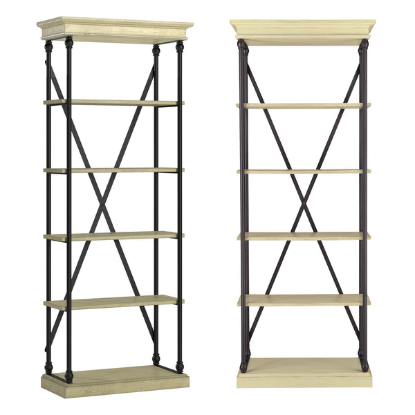 Deidrian 33 Inch Industrial Metal Frame Open Bookcase with Five Oak Veneer Shelves