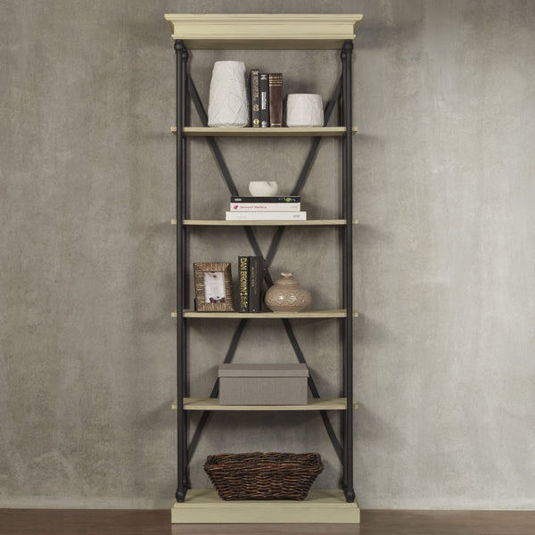 Deidrian 33 Inch Industrial Metal Frame Open Bookcase with Five Oak Veneer Shelves
