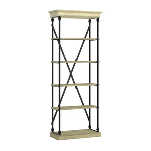 Deidrian 33 Inch Industrial Metal Frame Open Bookcase with Five Oak Veneer Shelves