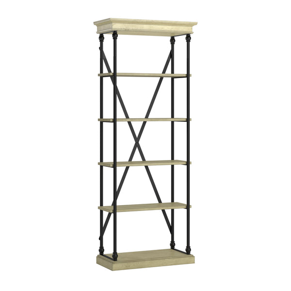Deidrian 33 Inch Industrial Metal Frame Open Bookcase with Five Oak Veneer Shelves