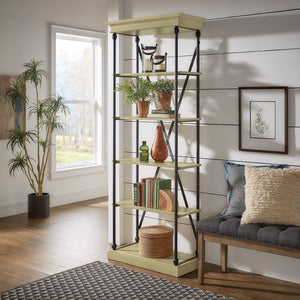 Deidrian 33 Inch Industrial Metal Frame Open Bookcase with Five Oak Veneer Shelves