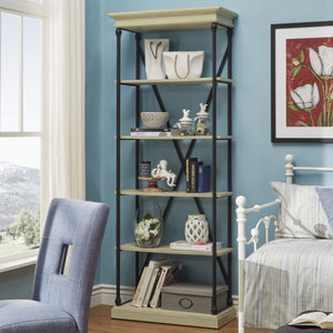 Deidrian 33 Inch Industrial Metal Frame Open Bookcase with Five Oak Veneer Shelves