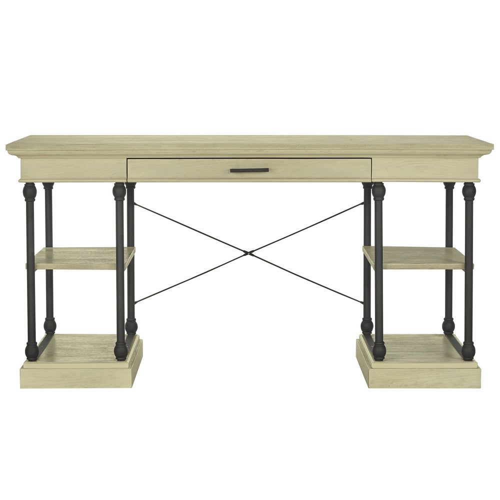 Homelegance Deidrian Oak Veneer Writing Desk with Metal Frame Shelves and Keyboard Drawer Ivory E296WH-15(N1)