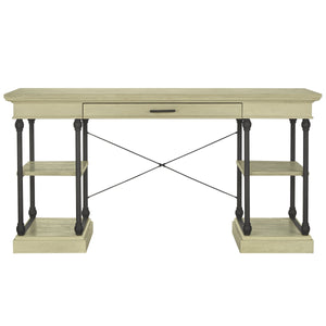 Homelegance Deidrian Oak Veneer Writing Desk with Metal Frame Shelves and Keyboard Drawer Ivory E296WH-15(N1)