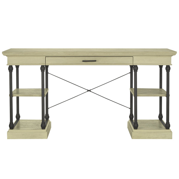 Homelegance Deidrian Oak Veneer Writing Desk with Metal Frame Shelves and Keyboard Drawer Ivory E296WH-15(N1)