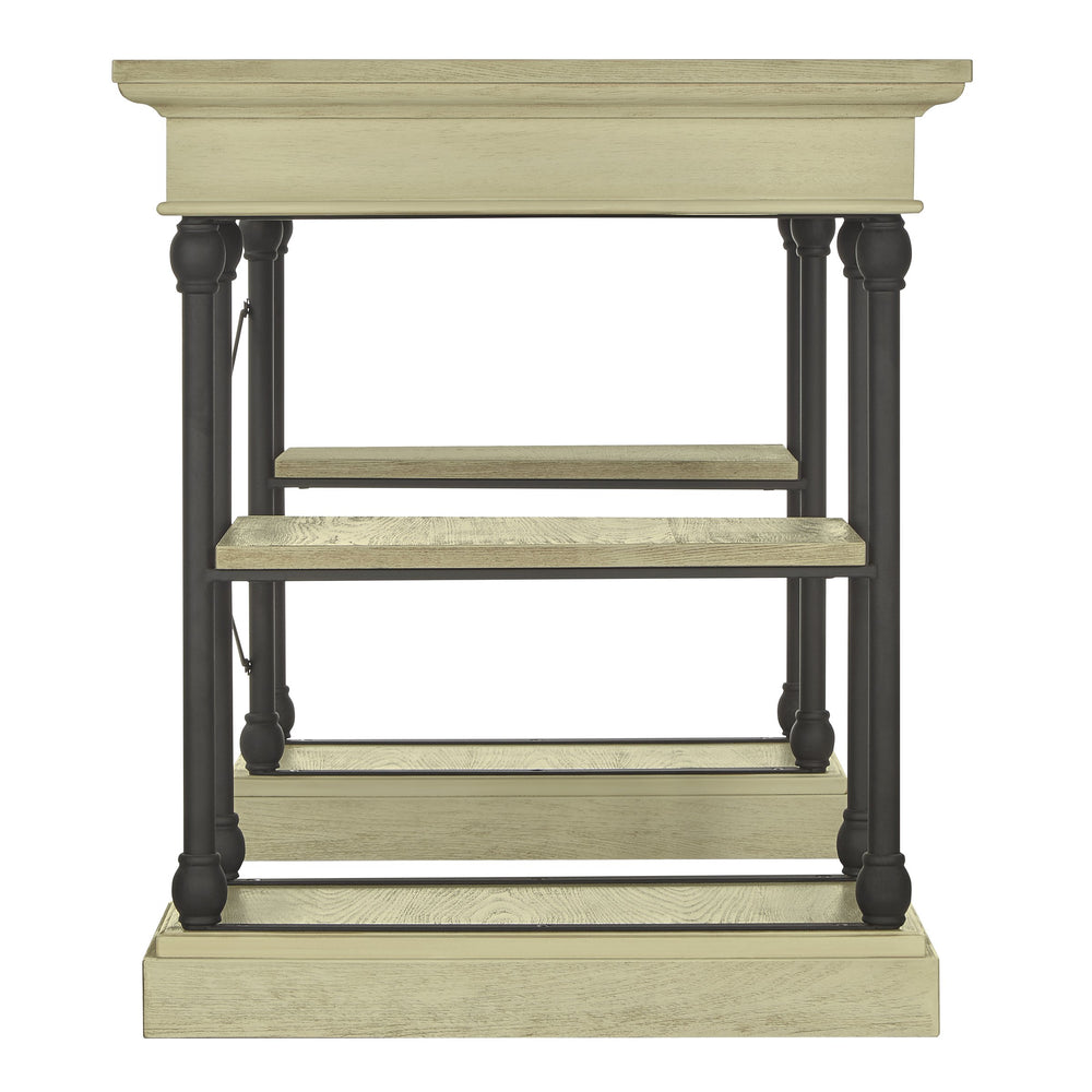 Homelegance Deidrian Oak Veneer Writing Desk with Metal Frame Shelves and Keyboard Drawer Ivory E296WH-15(N1)