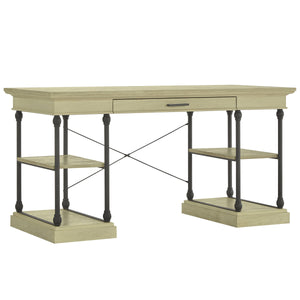 Deidrian Oak Veneer Writing Desk with Metal Frame Shelves and Keyboard Drawer