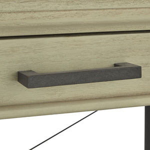 Deidrian Oak Veneer Writing Desk with Metal Frame Shelves and Keyboard Drawer