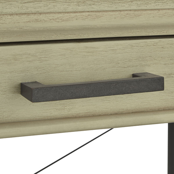 Deidrian Oak Veneer Writing Desk with Metal Frame Shelves and Keyboard Drawer