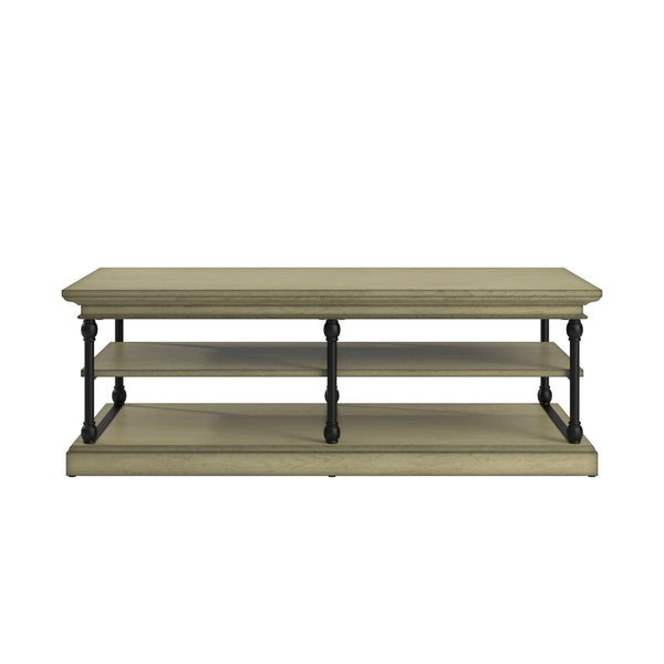Deidrian Rectangular Coffee Table with Open Shelf and Matte Metal Frame for Living Room