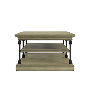 Deidrian Rectangular Coffee Table with Open Shelf and Matte Metal Frame for Living Room