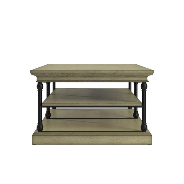 Deidrian Rectangular Coffee Table with Open Shelf and Matte Metal Frame for Living Room