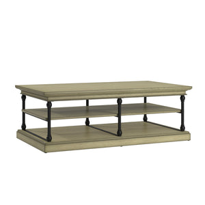 Deidrian Rectangular Coffee Table with Open Shelf and Matte Metal Frame for Living Room