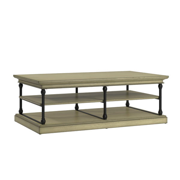 Deidrian Rectangular Coffee Table with Open Shelf and Matte Metal Frame for Living Room