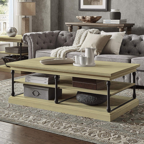 Deidrian Rectangular Coffee Table with Open Shelf and Matte Metal Frame for Living Room
