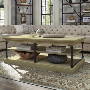 Deidrian Rectangular Coffee Table with Open Shelf and Matte Metal Frame for Living Room