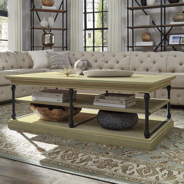 Deidrian Rectangular Coffee Table with Open Shelf and Matte Metal Frame for Living Room